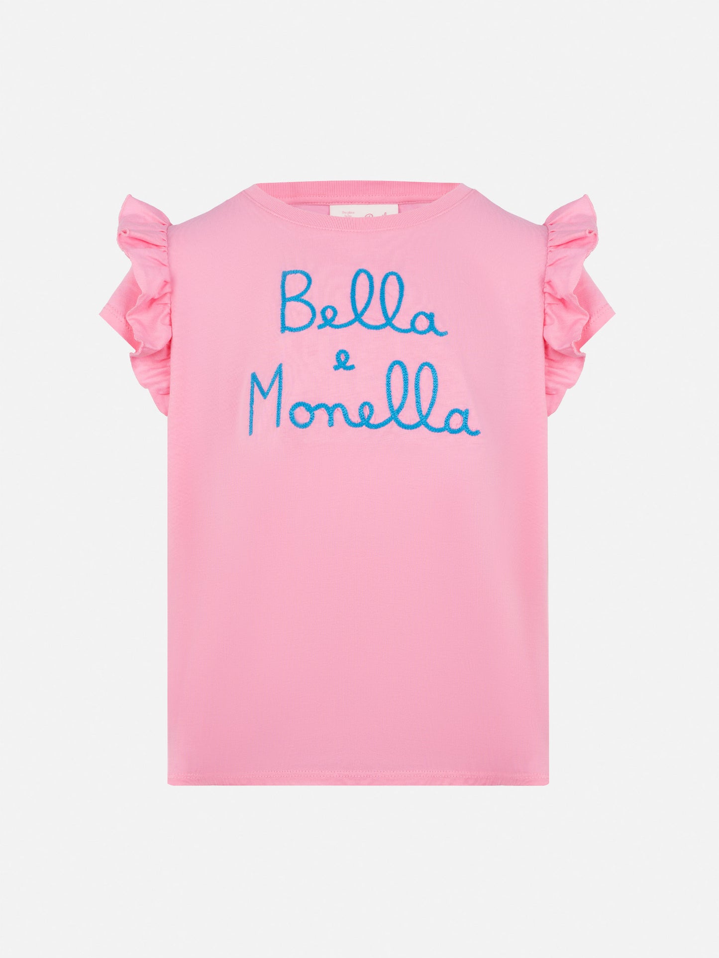 Baumwoll-T-Shirt Baby mit Volant und Bella e Monella-Stickerei