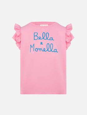 Baumwoll-T-Shirt Baby mit Volant und Bella e Monella-Stickerei