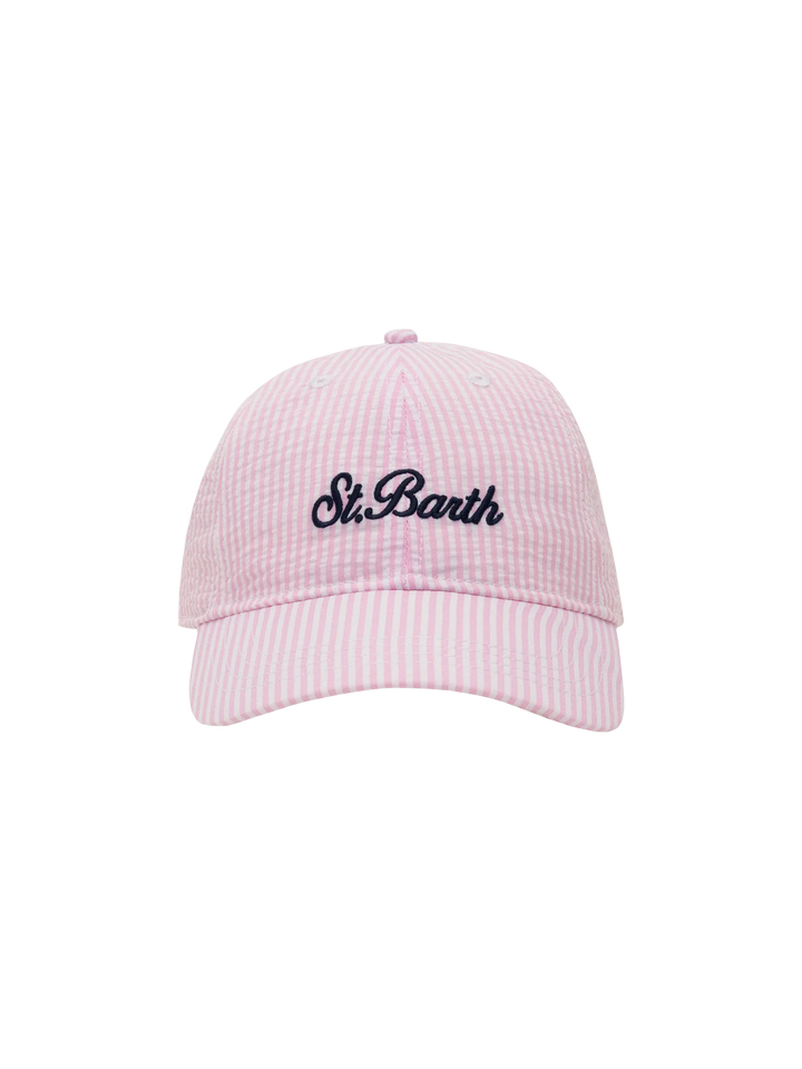 Baseballmütze aus rosa gestreiftem Seersucker