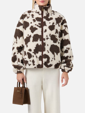 Bercy teddy jacket with cow print and faux-suede details