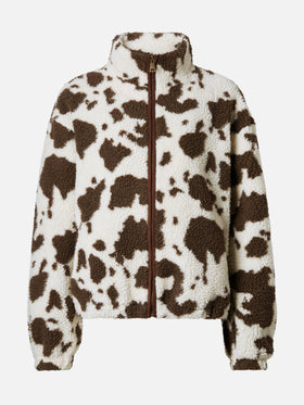Bercy teddy jacket with cow print and faux-suede details