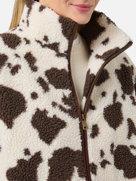 Bercy teddy jacket with cow print and faux-suede details