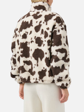 Bercy teddy jacket with cow print and faux-suede details
