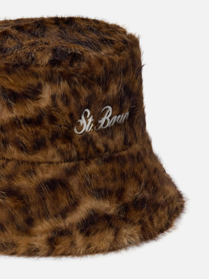 Bucket Hat Fur in leopard-print faux fur