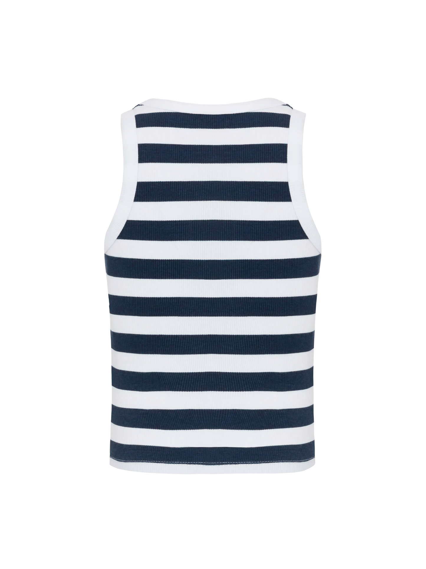 Blue Jr navy blue striped rib-knit cotton crop tank with embroidery - MC2 Saint Barth