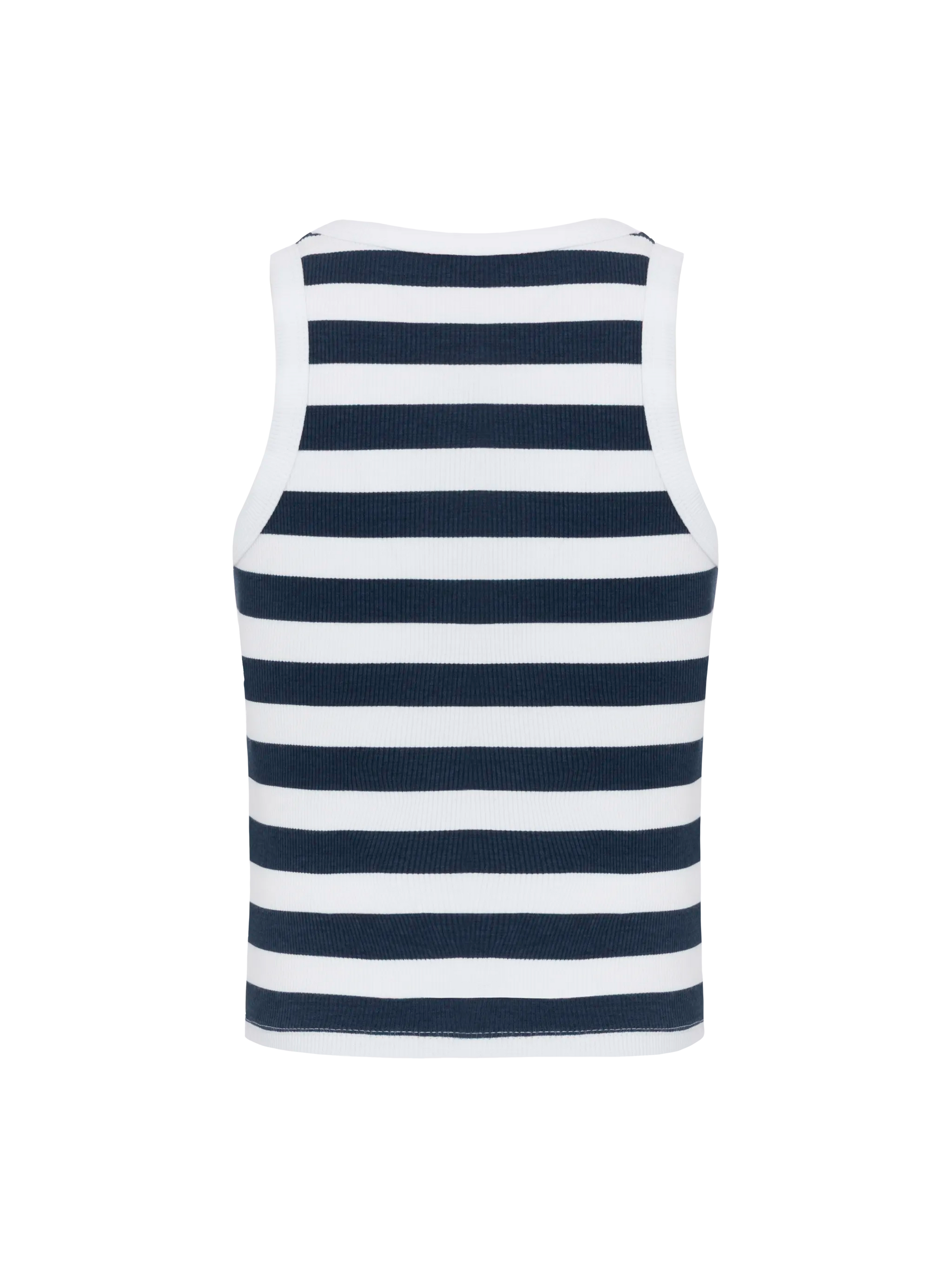 Blue Jr navy blue striped rib-knit cotton crop tank with embroidery - MC2 Saint Barth