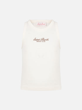 Blue Jr off-white rib-knit cotton crop tank with embroidery - MC2 Saint Barth