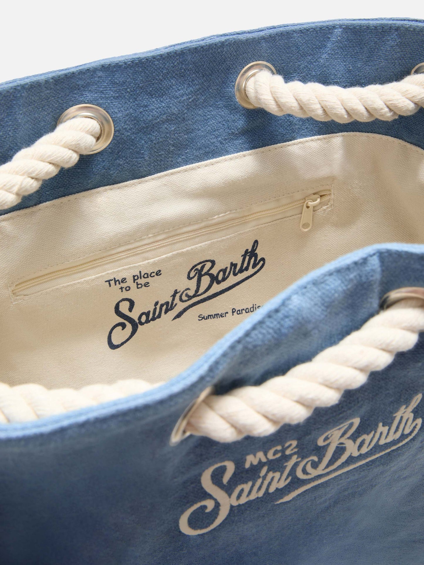 Zaino Boat in lino blu con logo stampato