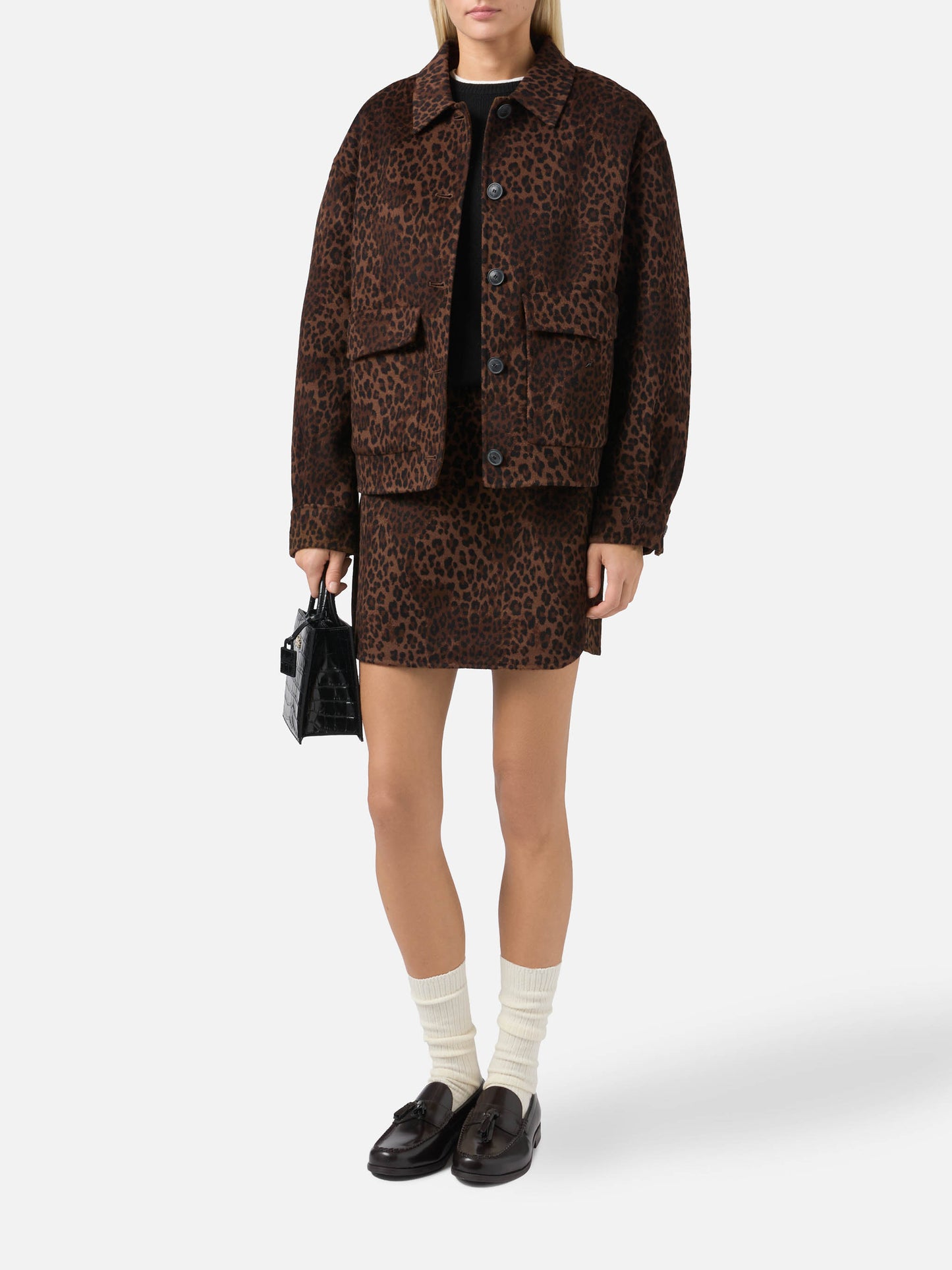 Bonnibell cropped jacket in double fabric with leopard print