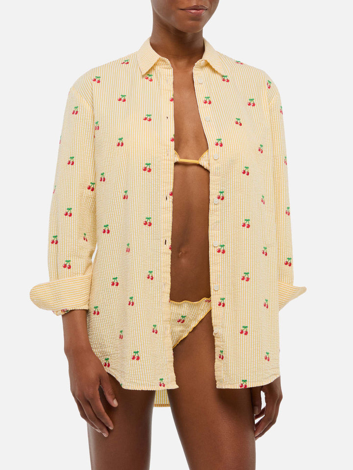 Brigitte camicia in seersucker a righe con ricamo Saint Barth