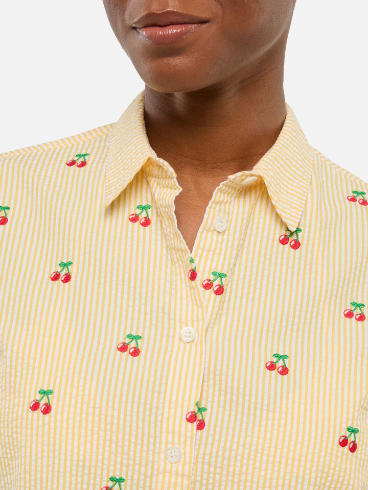 Brigitte camicia in seersucker a righe con ricamo Saint Barth