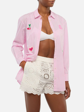 Brigitte camicia in cotone a righe con ricamo Saint Barth habitué