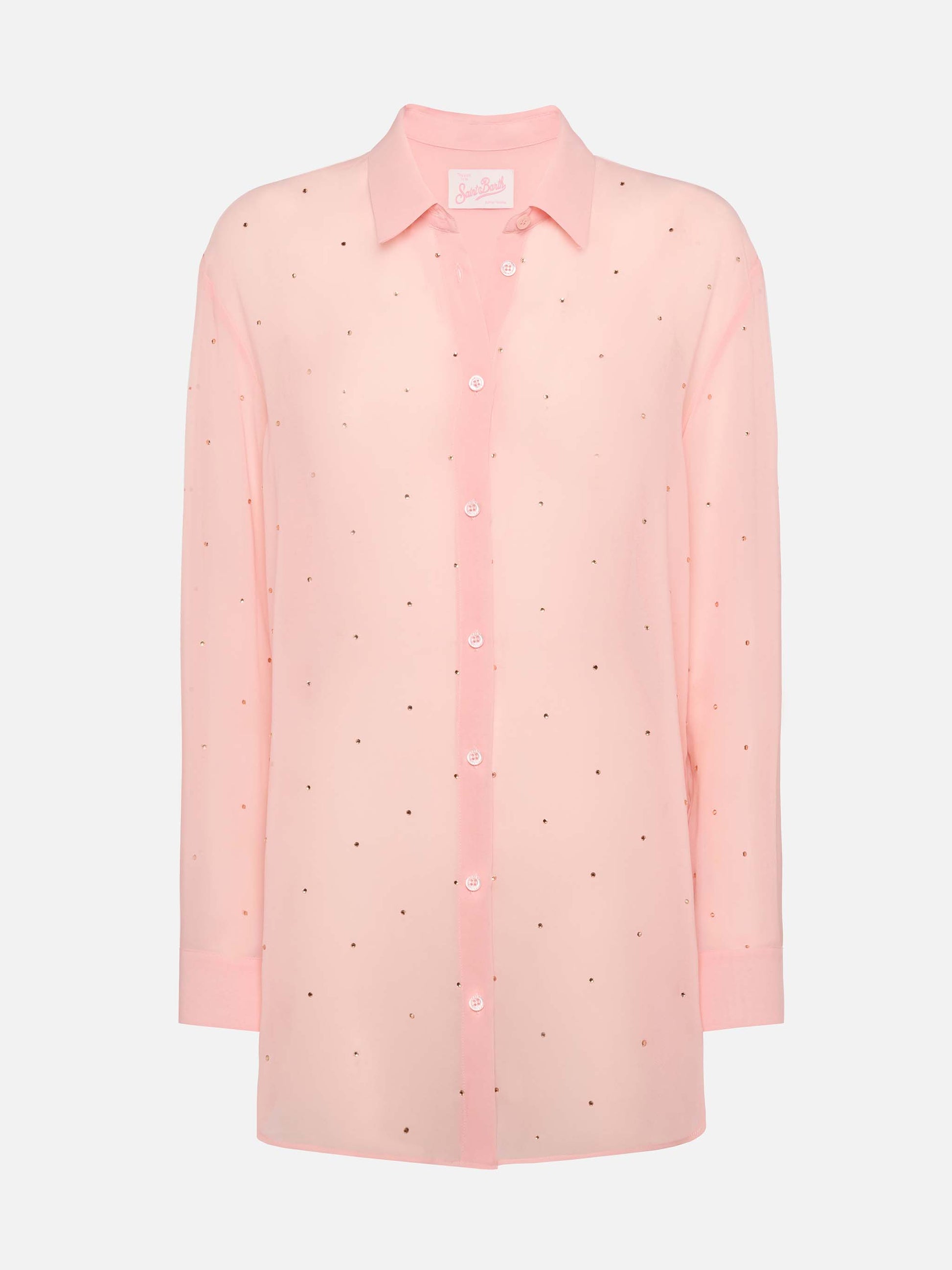 Brigitte pink georgette shirt with rhinestone embellishments - MC2 Saint Barth