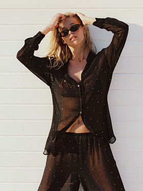 Brigitte black georgette shirt with rhinestone embellishments