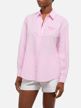 Brigitte camicia in seersucker a righe con stampa Snoopy