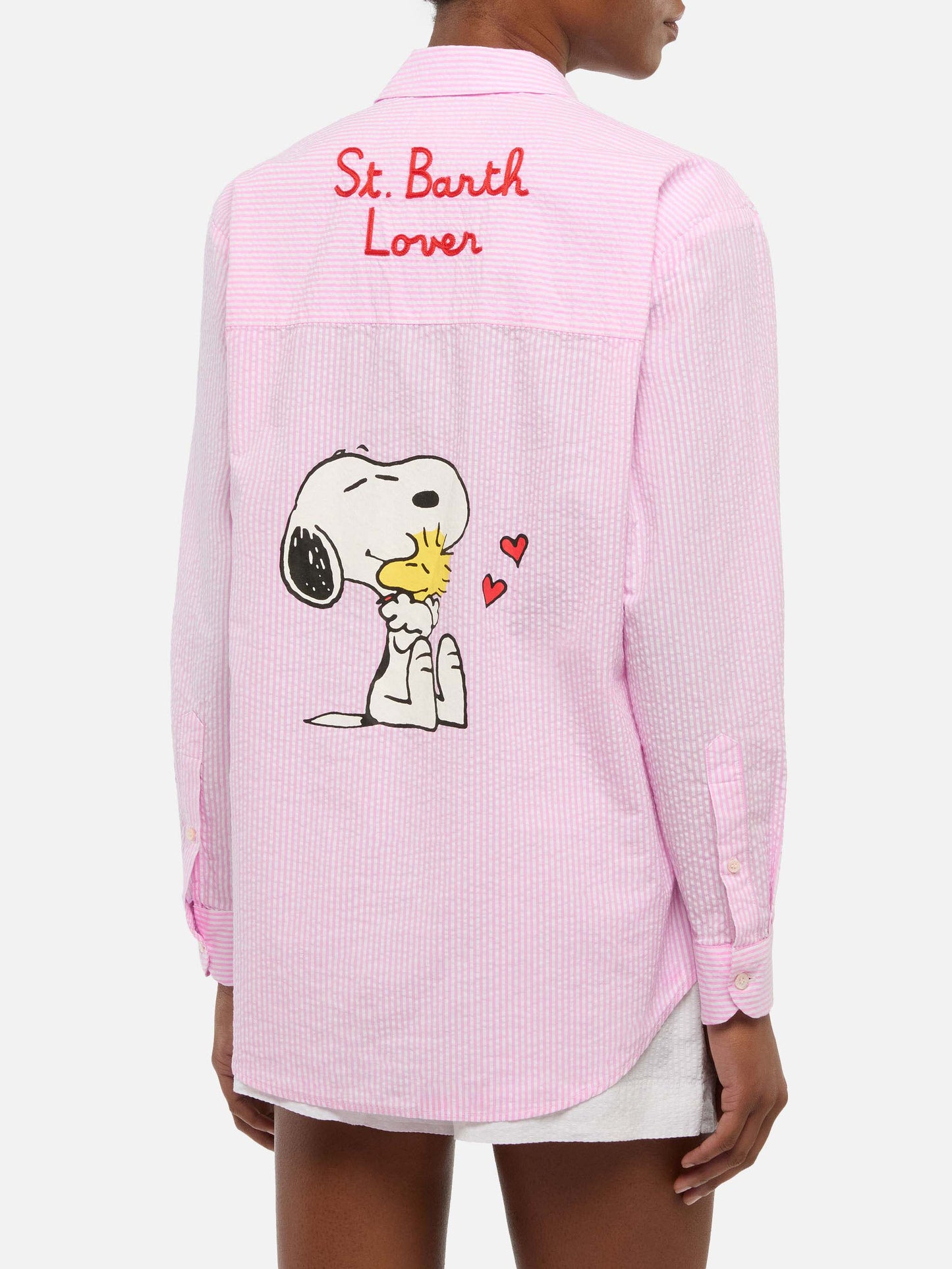 Brigitte camicia in seersucker a righe con stampa Snoopy