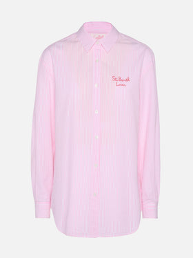 Brigitte camicia in seersucker a righe con stampa Snoopy