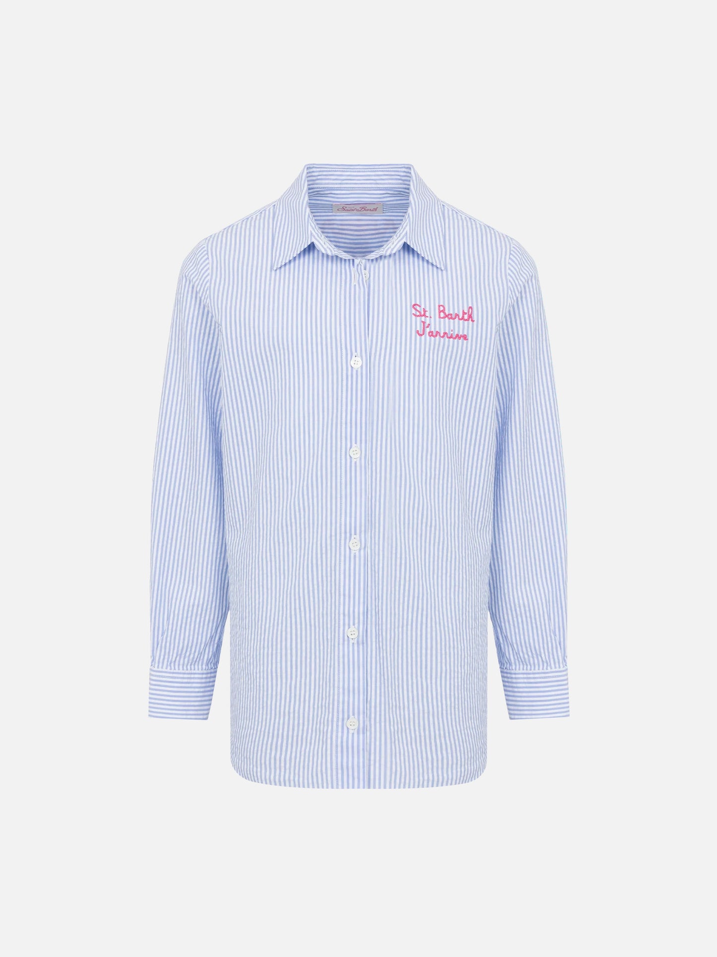 Mini Brigitte light blue striped seersucker shirt with Snoopy print | SNOOPY PEANUTS® SPECIAL EDITION