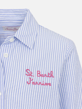 Mini Brigitte light blue striped seersucker shirt with Snoopy print | SNOOPY PEANUTS® SPECIAL EDITION