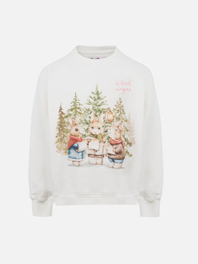 Girl crewneck sweatshirt Briony with bunny print and embroidery - MC2 Saint Barth