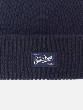 Berry ribbed cashmere-blend beanie in navy blue
