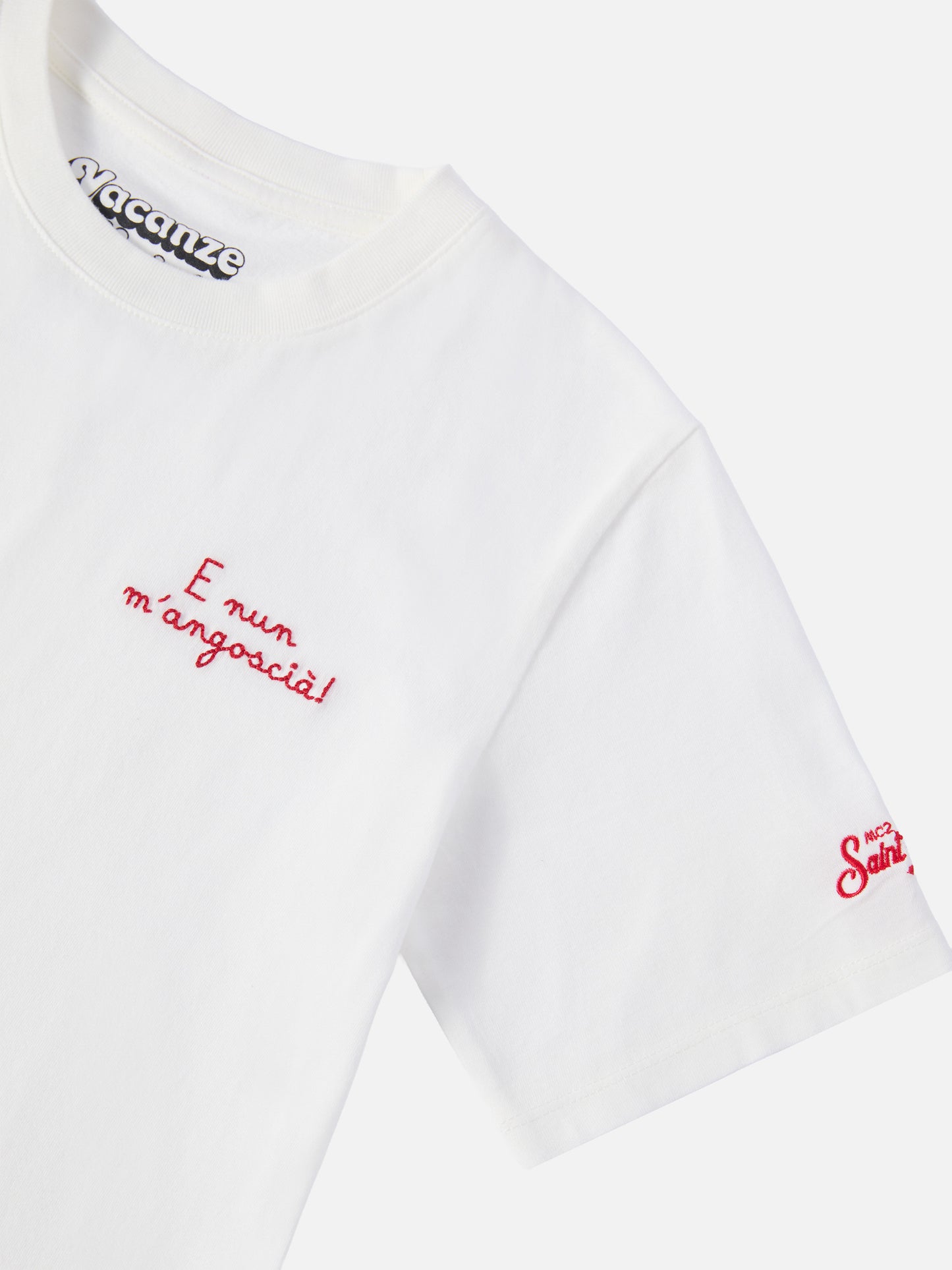 T-shirt Cameron Warm in cotone invernale bianco con ricamo E nun m'angoscià | VACANZE DI NATALE SPECIAL EDITION