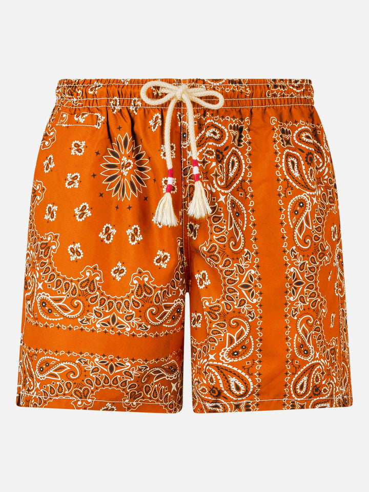 Man swim shorts with orange bandanna print - MC2 Saint Barth