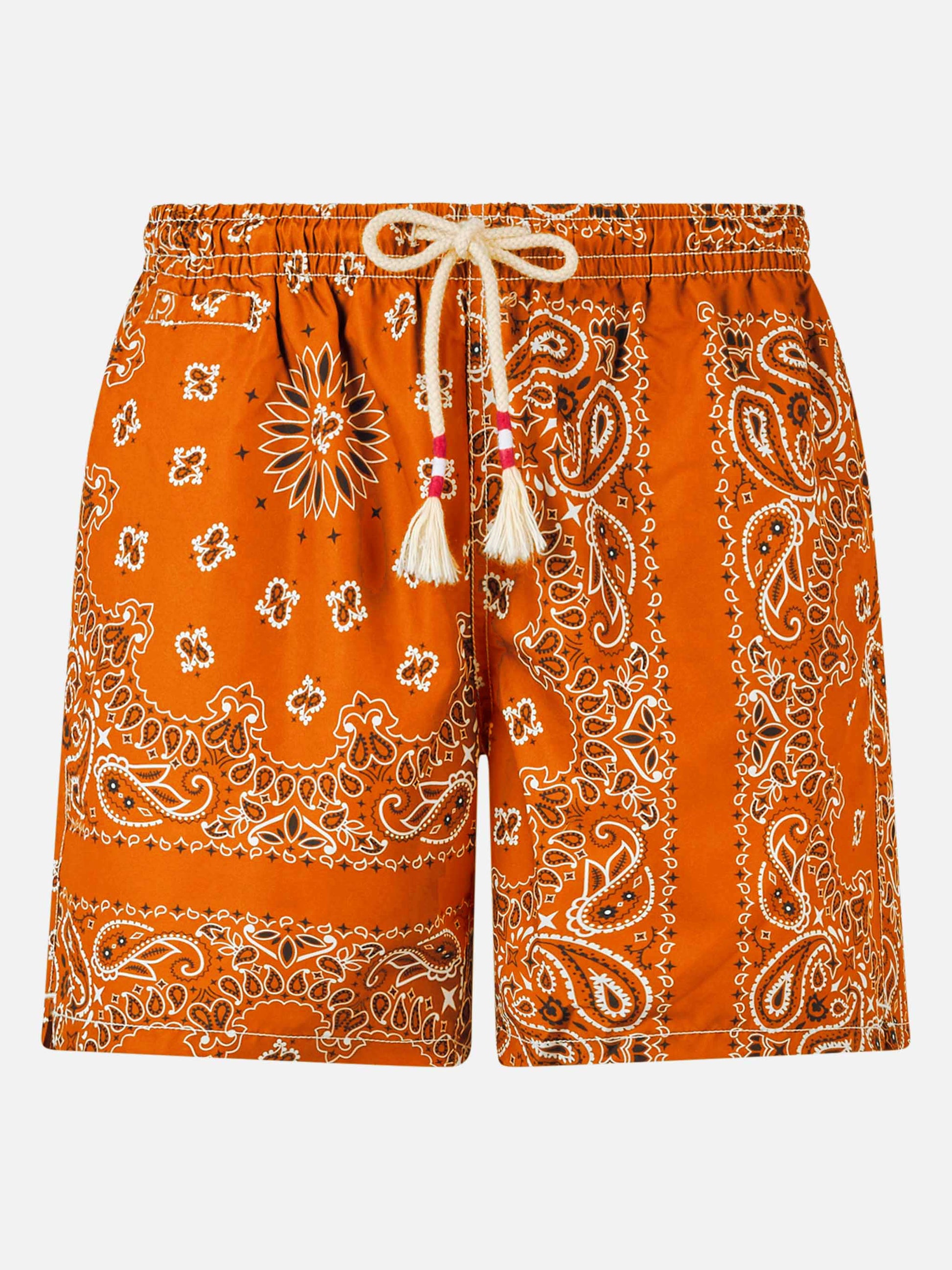 Man swim shorts with orange bandanna print - MC2 Saint Barth