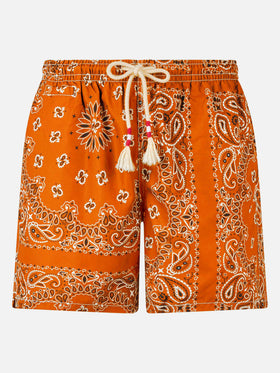 Man swim shorts with orange bandanna print - MC2 Saint Barth