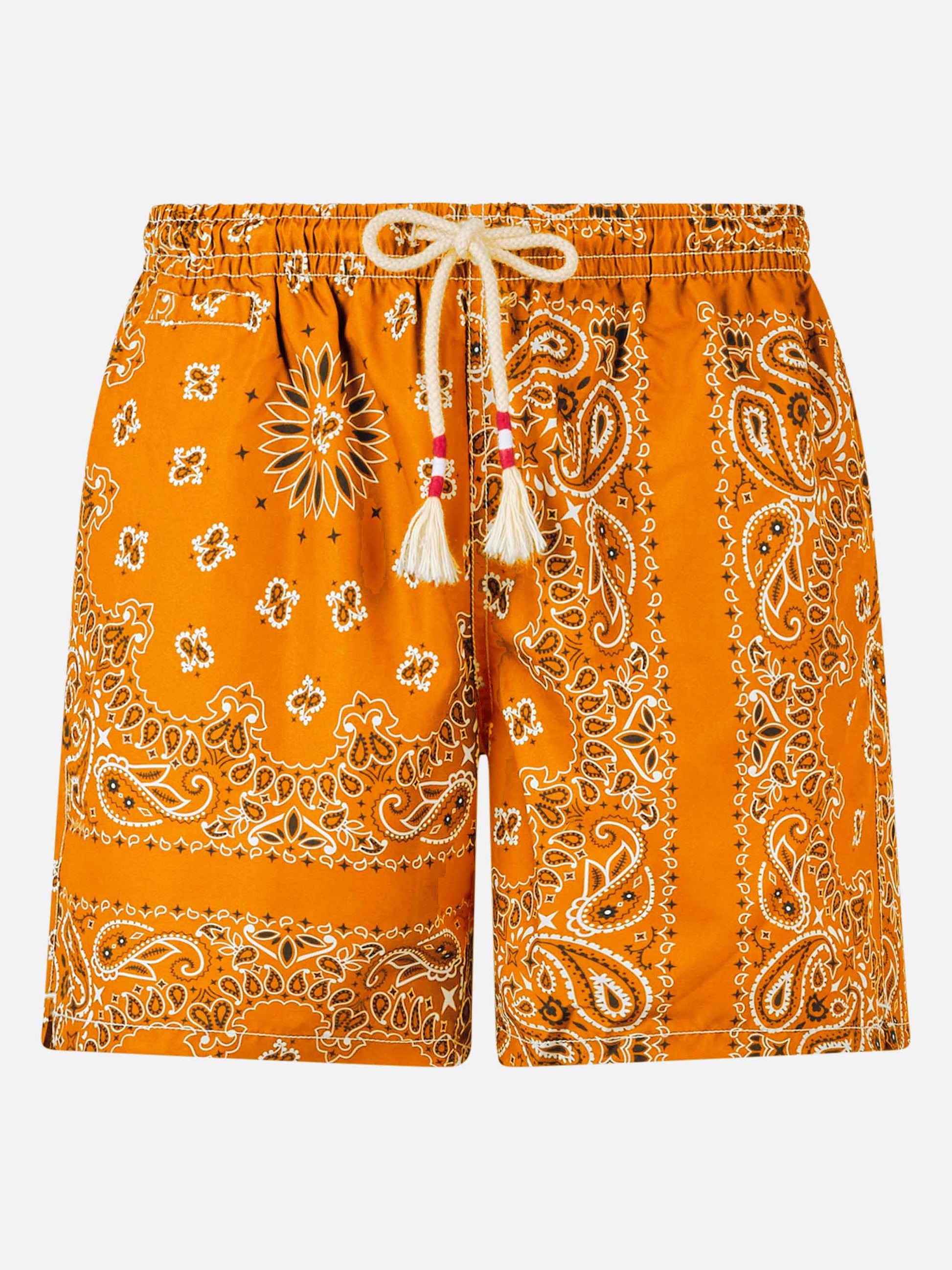 Man swim shorts with orange bandanna print - MC2 Saint Barth