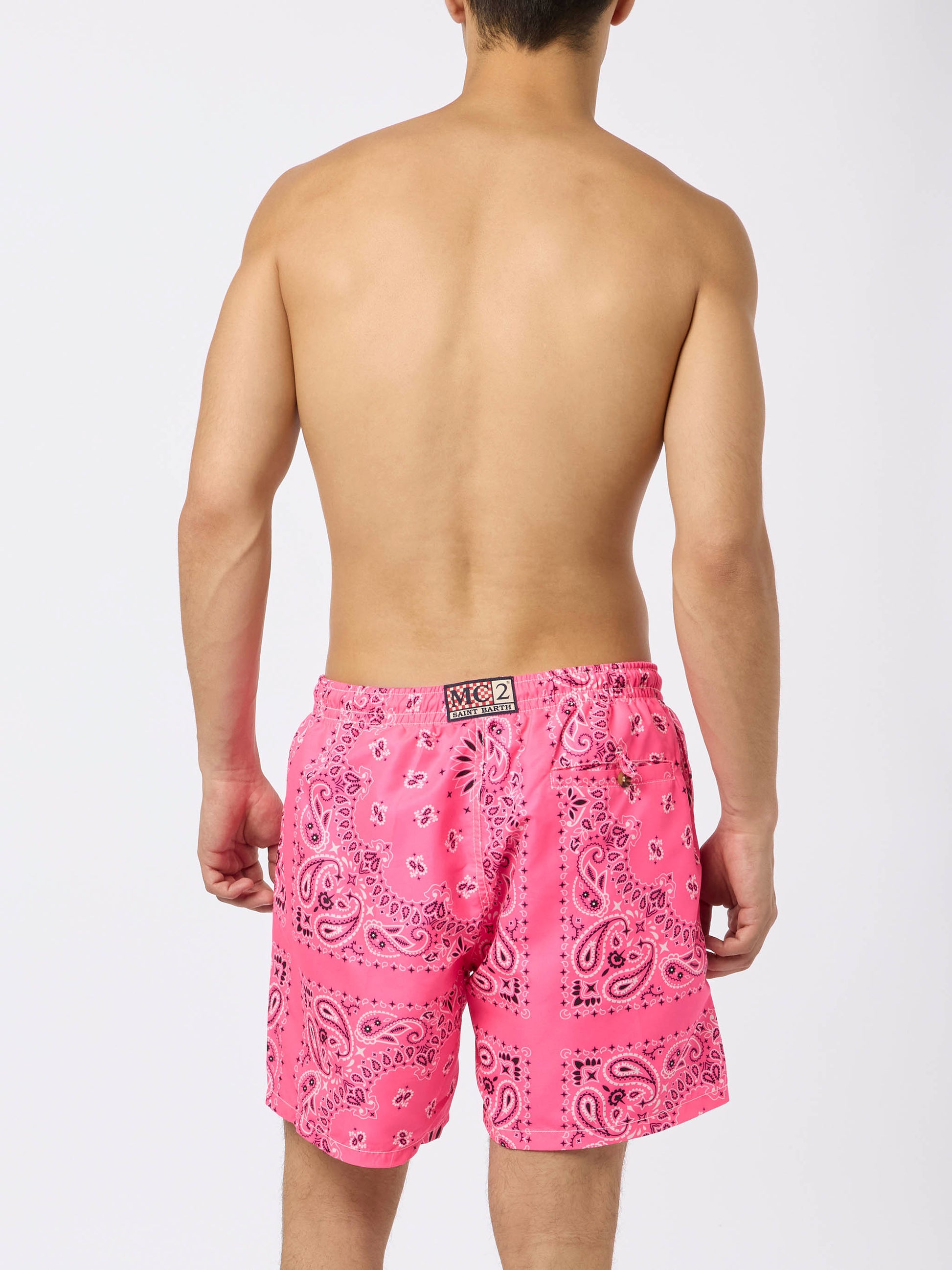 Man swim shorts with pink bandanna print - MC2 Saint Barth