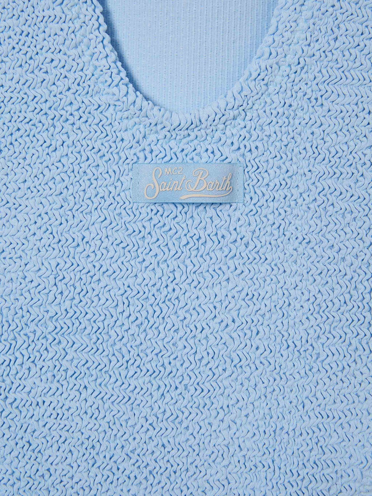 Cara crinkle one-piece swimsuit in solid light blue