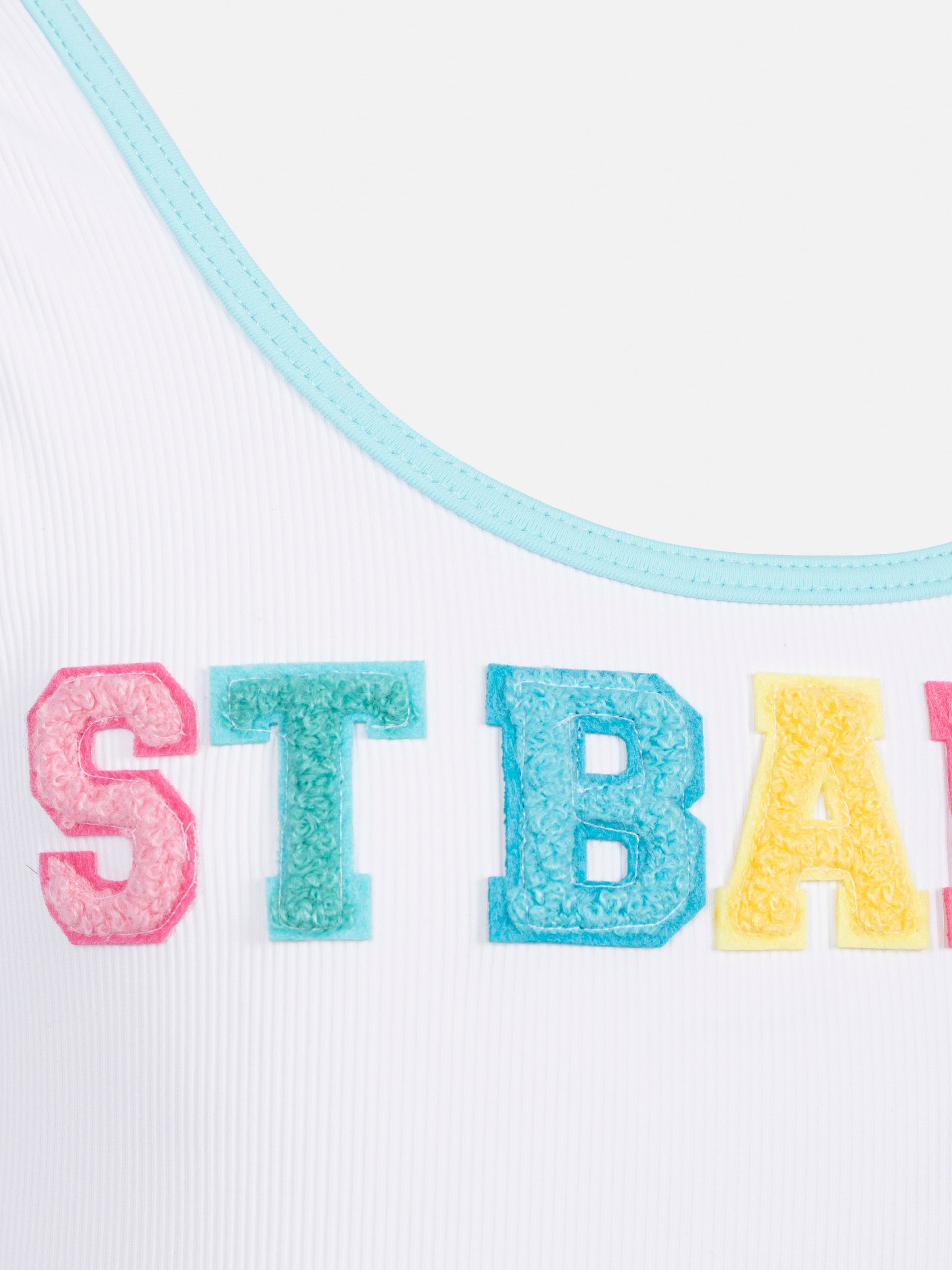 Cara white ribbed one-piece swimsuit with multicolor logo patch - MC2 Saint Barth