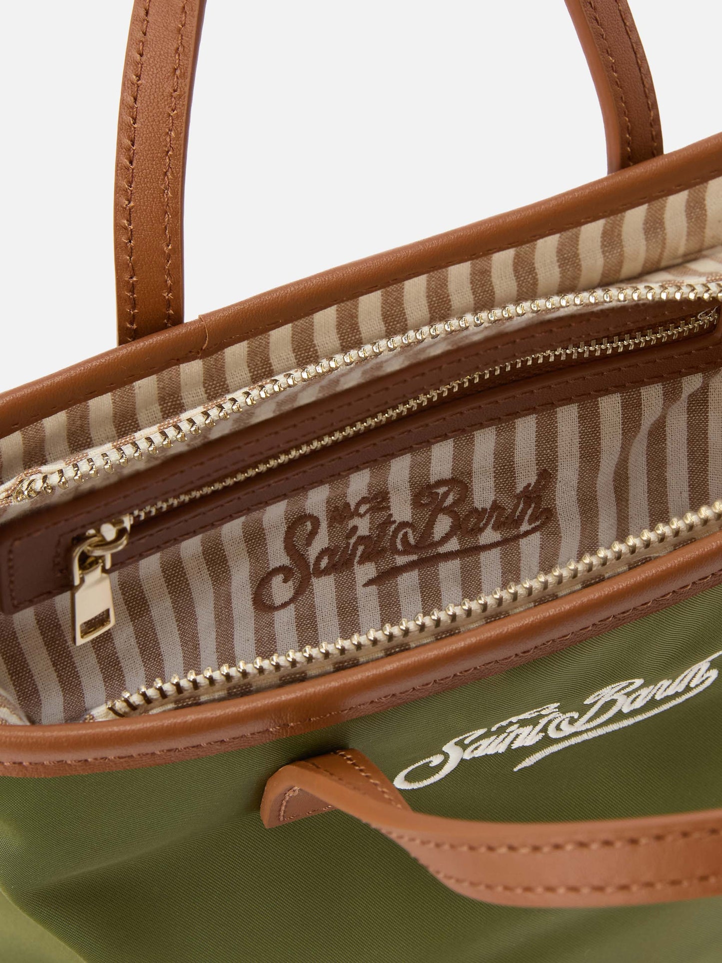 Borsa City mini in nylon verde militare