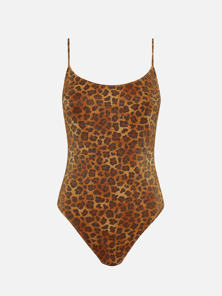 Lurex-Badeanzug Cecille mit Animalier-Print