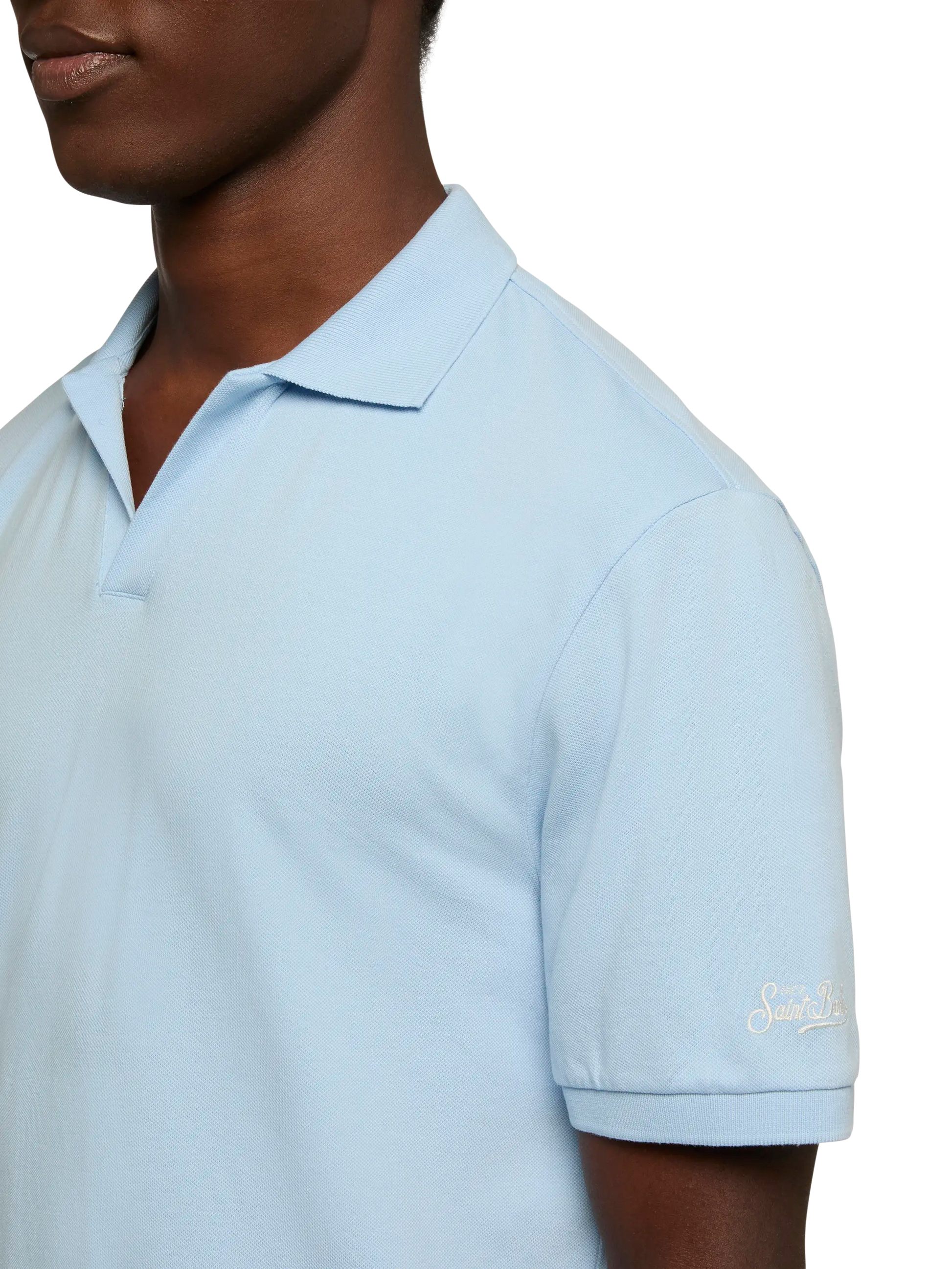 Light blue cotton piquet buttonless polo shirt Charles - MC2 Saint Barth
