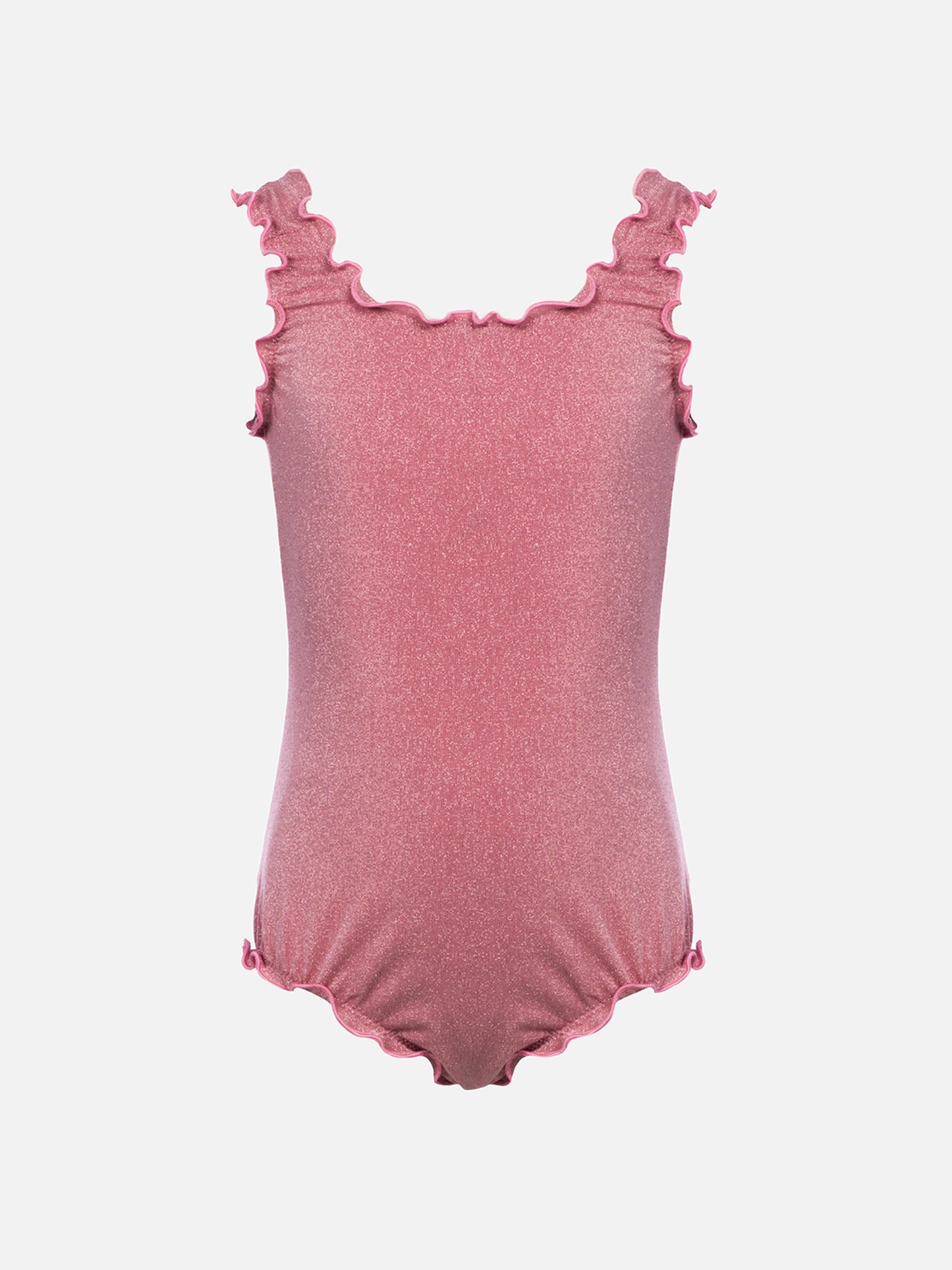 Einteiliger Badeanzug Clio aus Lurex mit kontrastierender Rüsche
