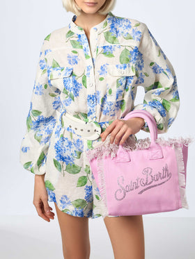 Colette pink cotton canvas handbag with rhinestone logo - MC2 Saint Barth