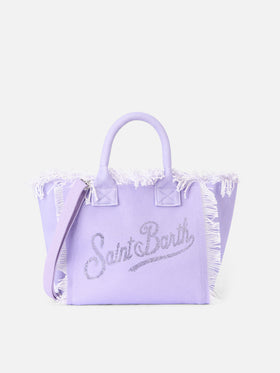 Colette lilac cotton canvas handbag with rhinestone logo - MC2 Saint Barth