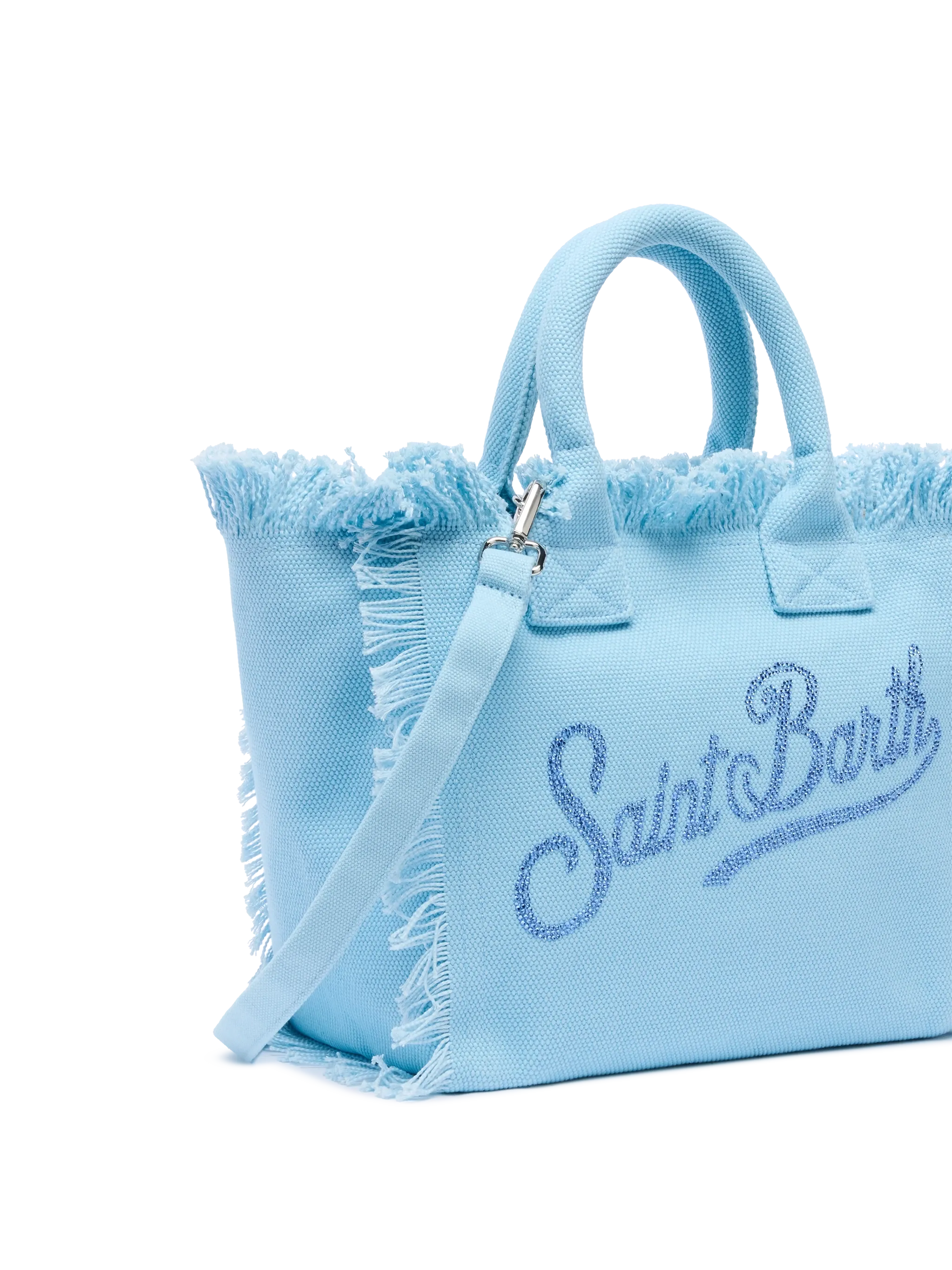 Colette light blue cotton canvas handbag with rhinestone logo - MC2 Saint Barth
