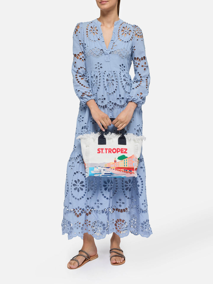 Colette cotton canvas handbag with St. Tropez postcard print - MC2 Saint Barth