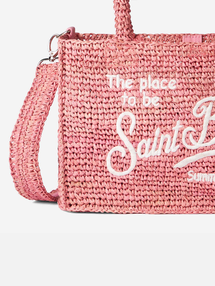 Borsa Colette in rafia rosa con ricamo Saint Barth