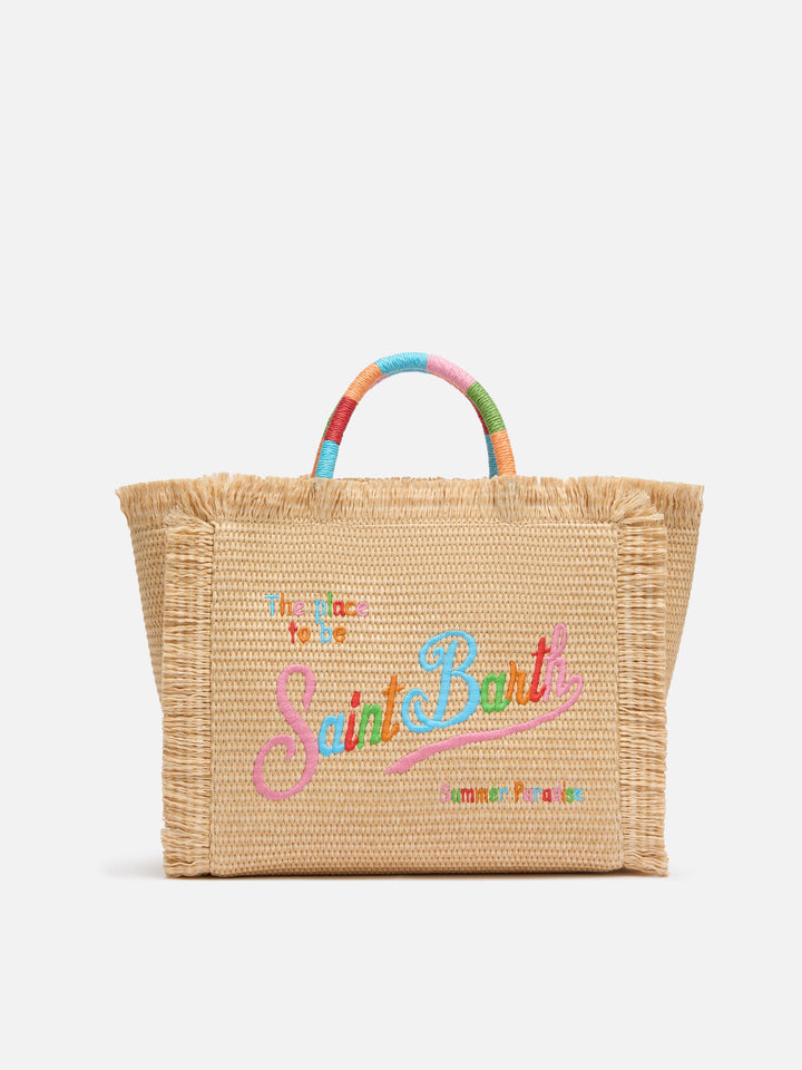 Borsa Colette effetto paglia con logo ricamato multicolore