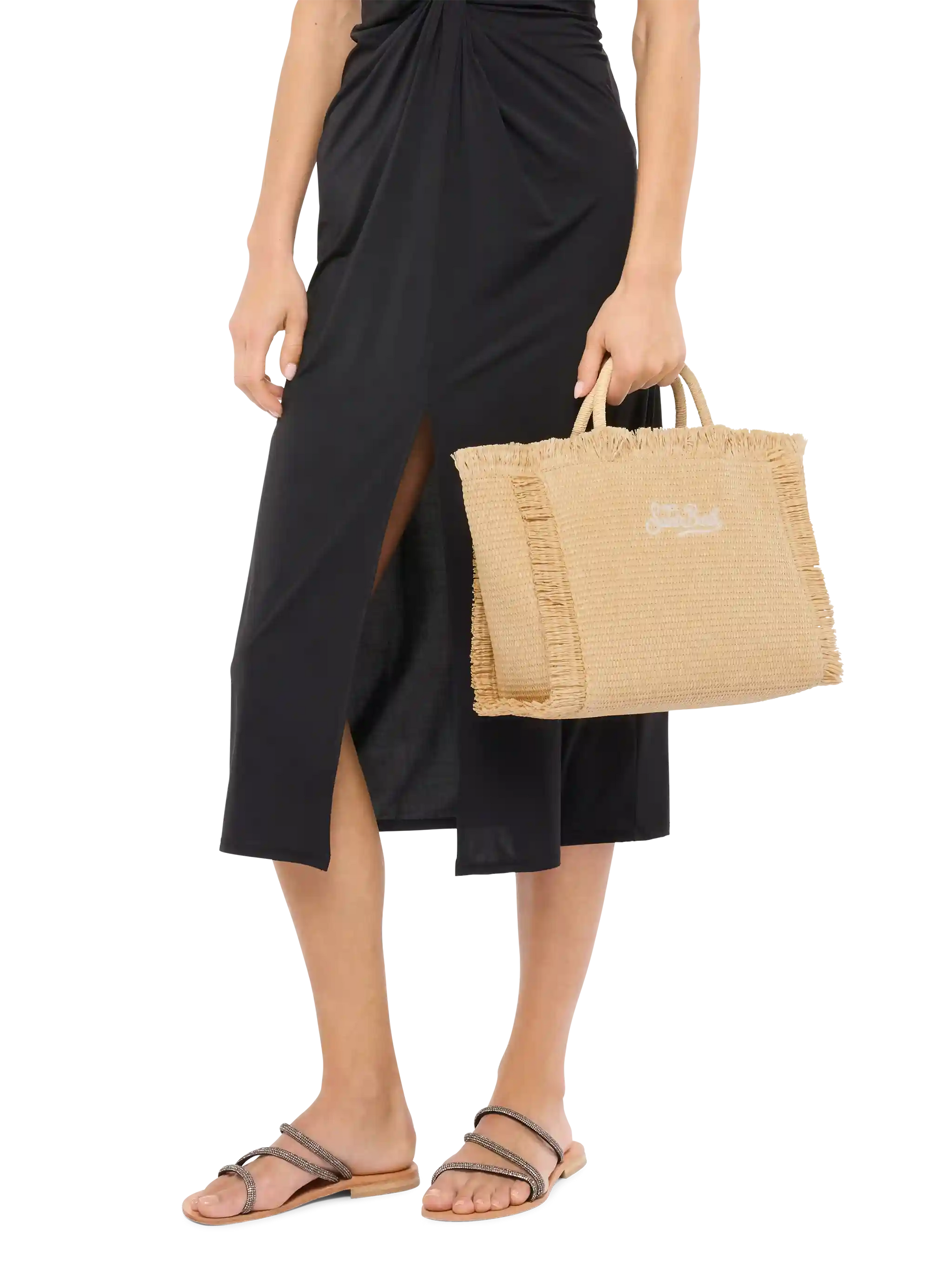 Colette Straw effect handbag with emboidered small logo - MC2 Saint Barth