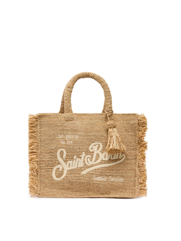 Colette Raffia handbag with logo embroidery and fringes - MC2 Saint Barth