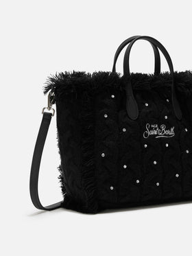 Borsa a mano Colette Wool Braid a trecce nera con strass