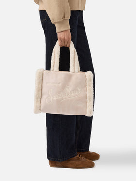 Borsa a mano  Colette Shearling  faux suede ghiaccio con dettagli in shearling