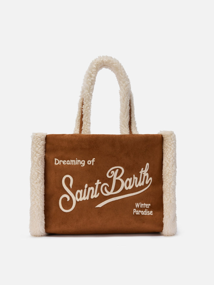 Borsa a mano  Colette Shearling  faux suede cammello con dettagli in shearling
