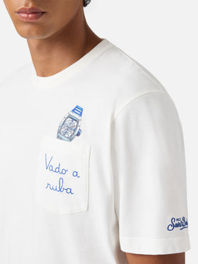 Connor cotton T-shirt in white with Vado a ruba pocket embroidery
