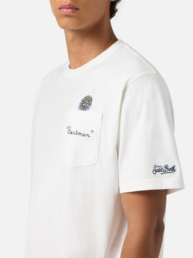 Connor cotton T-shirt in white with Bartman pocket embroidery